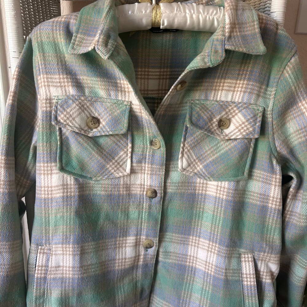 Plaid Button-Up Kid’s Shacket- XL 14/16